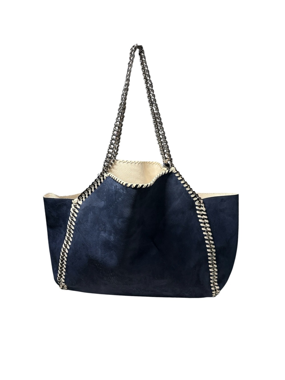 Stella McCartney Falabella Reversible Tote Navy Blue Vegan Suede & White